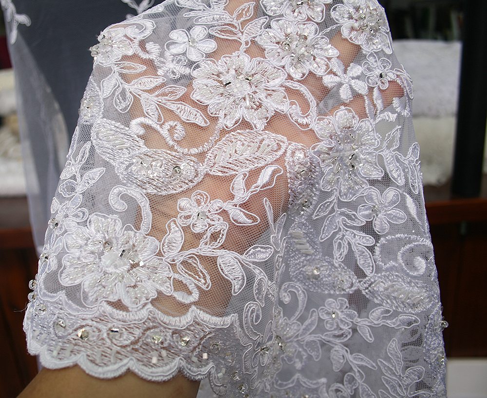 thumbnail interactive-video image 1 of 3D White Ivory Bridal Lace Fabric, Floral Flower Lace Veil Material, Bride Wedding Dress, Soft Embroidery Tulle Applique Fabric By The Yard 1 of 10