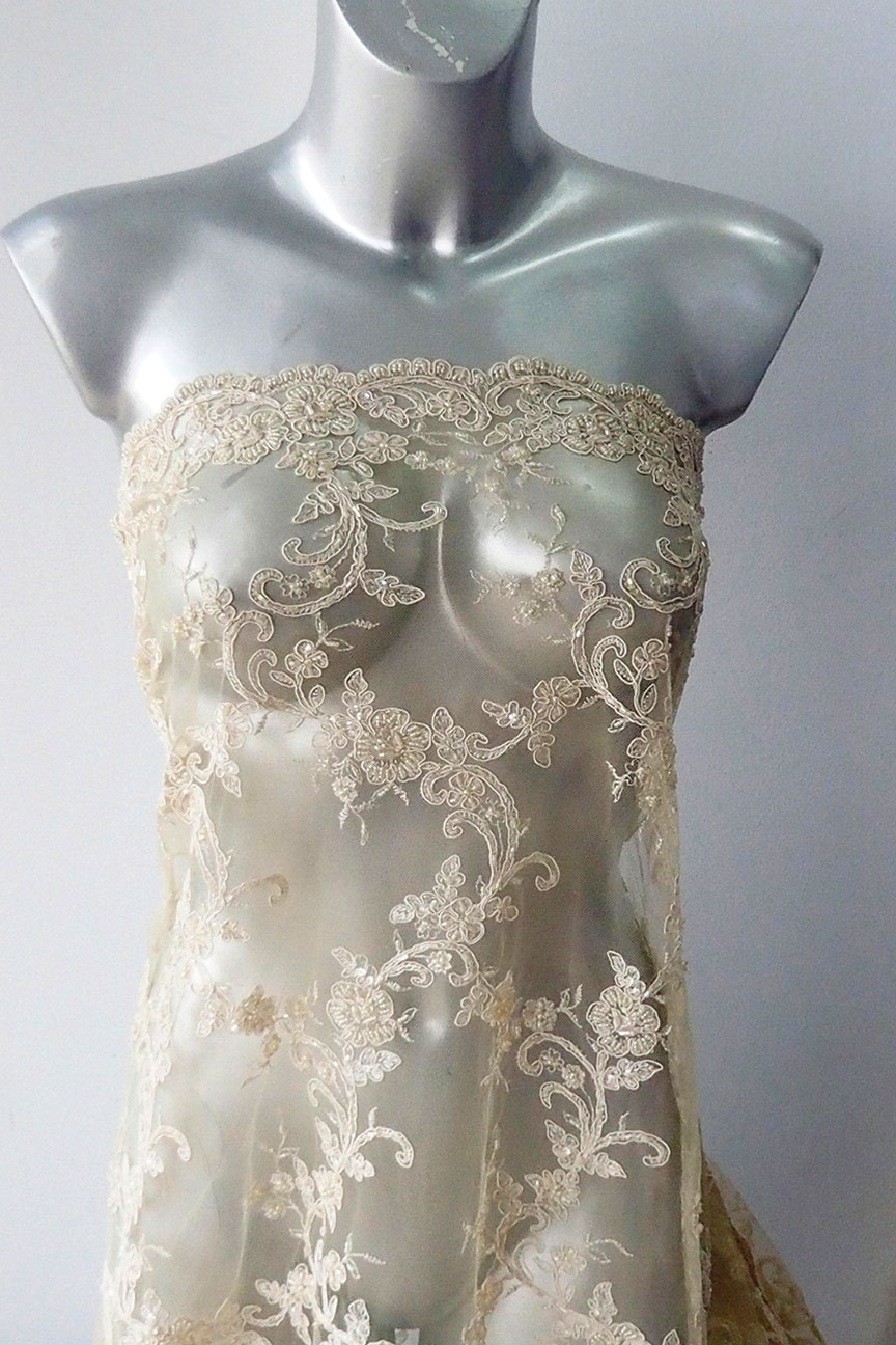 nude beaded bridal lace