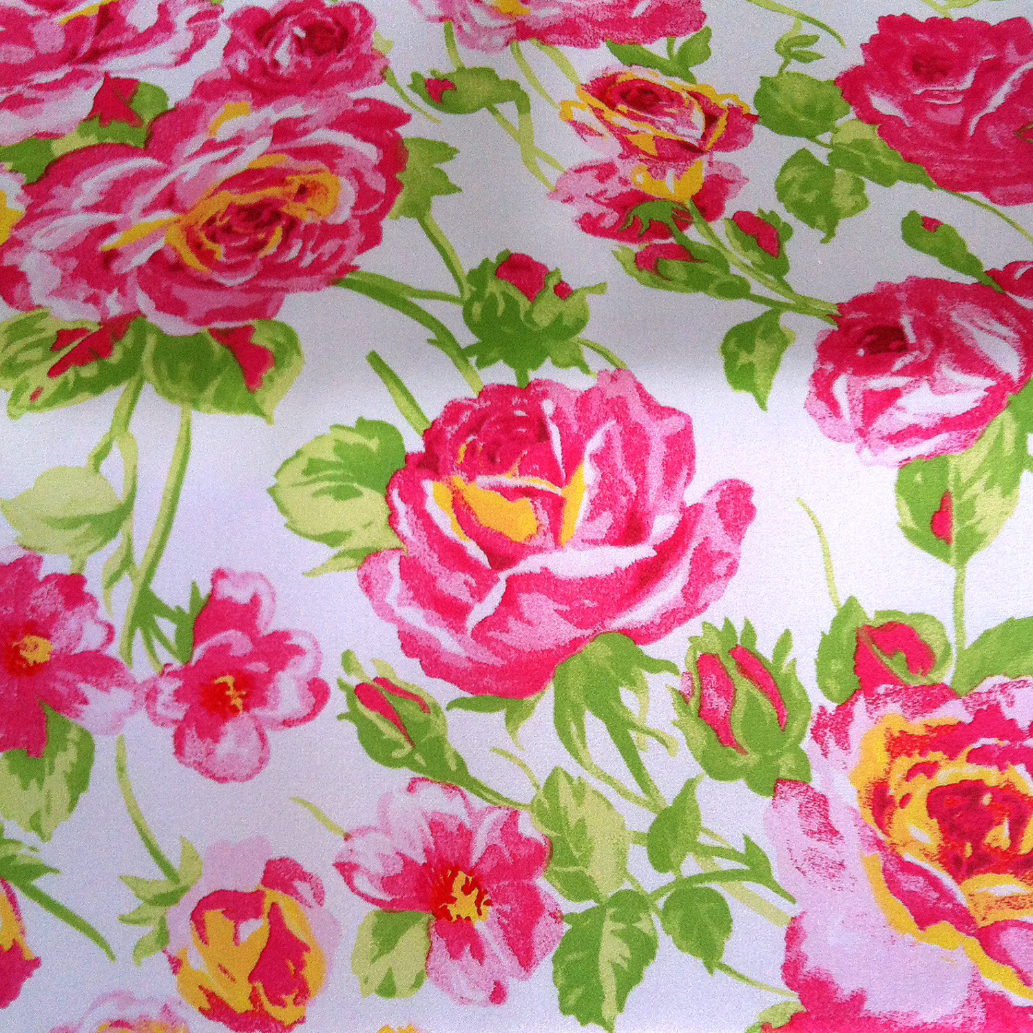 Bouquet Flower Floral Prints Faux Silk Satin Fabric 48W Hot Pink