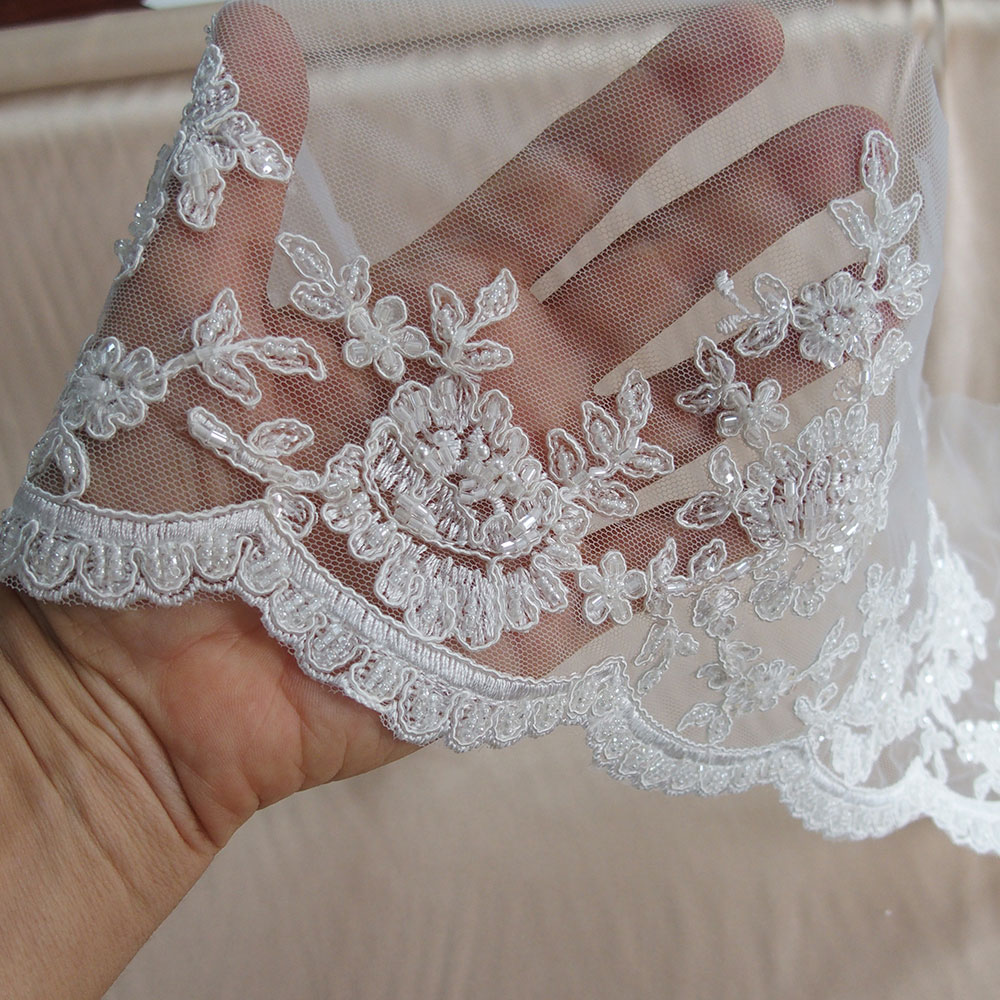 9ys trip Embroidered Lace White organza Edging-Bridal 3"  #2040