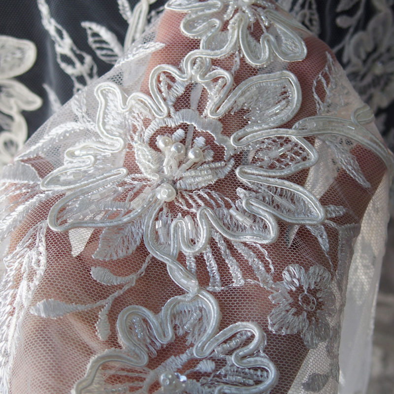 ivory beaded lace fabric, bridal beaded lace, DIY wedding dress lace ...