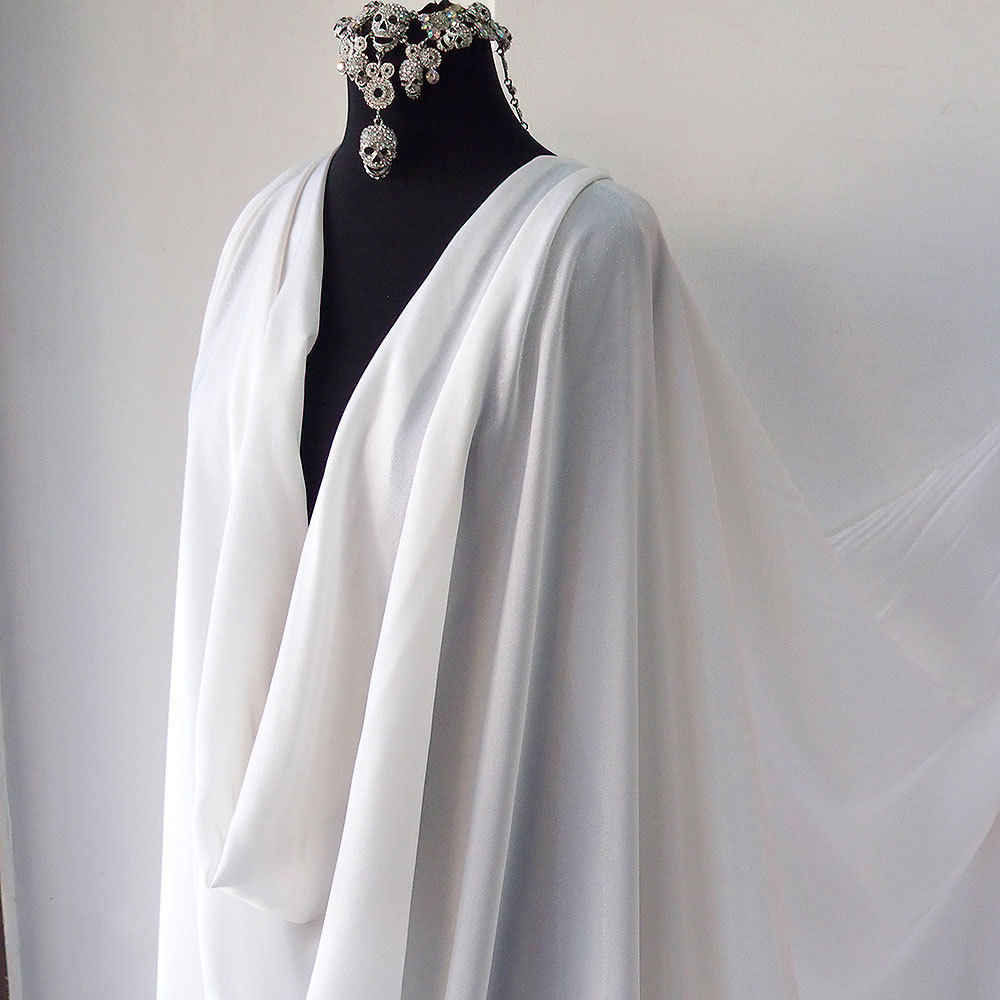 Silk white shiny chiffon fabric silk with lurex with shimmer bridal veiling  train made in Italy