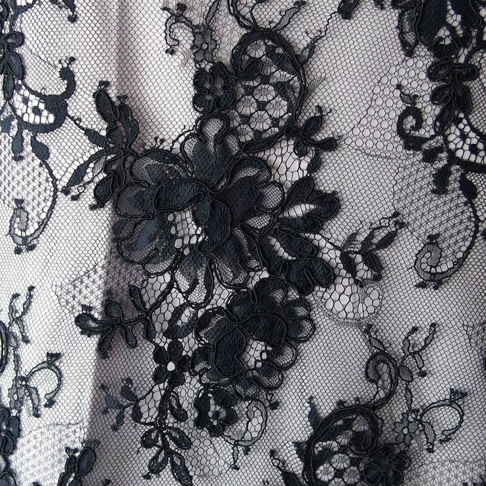 60 Black Lace With Silver Satin Backing Floral Leaves Lace Fabric By the  Yard (2740F-5M)