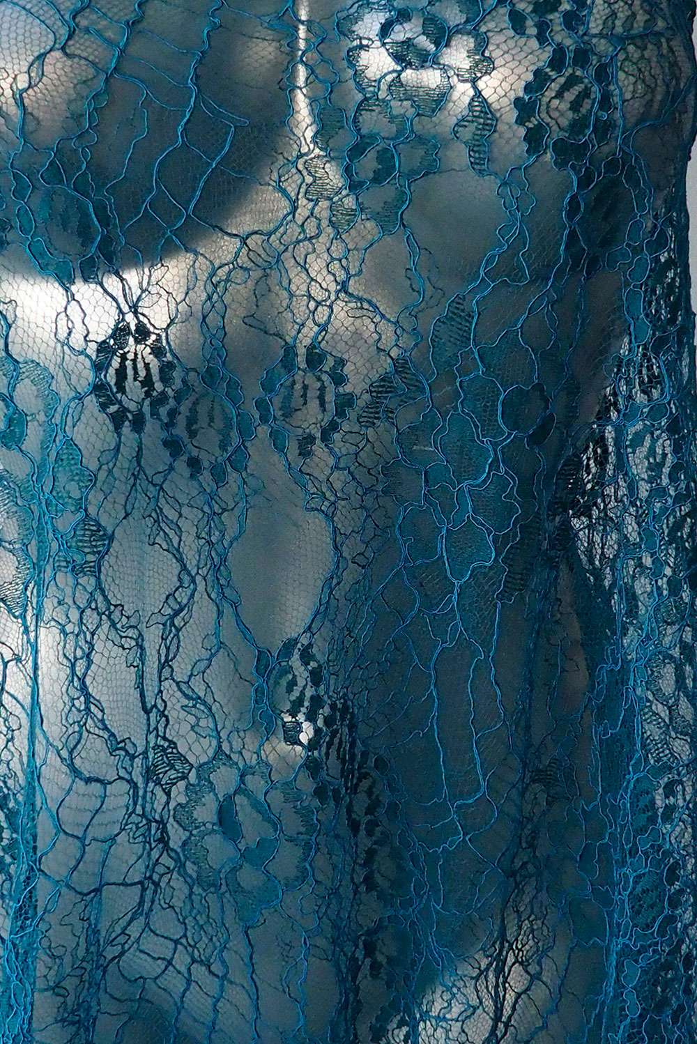 Teal blue lace fabric, French Lace, floral Solstiss corded lace