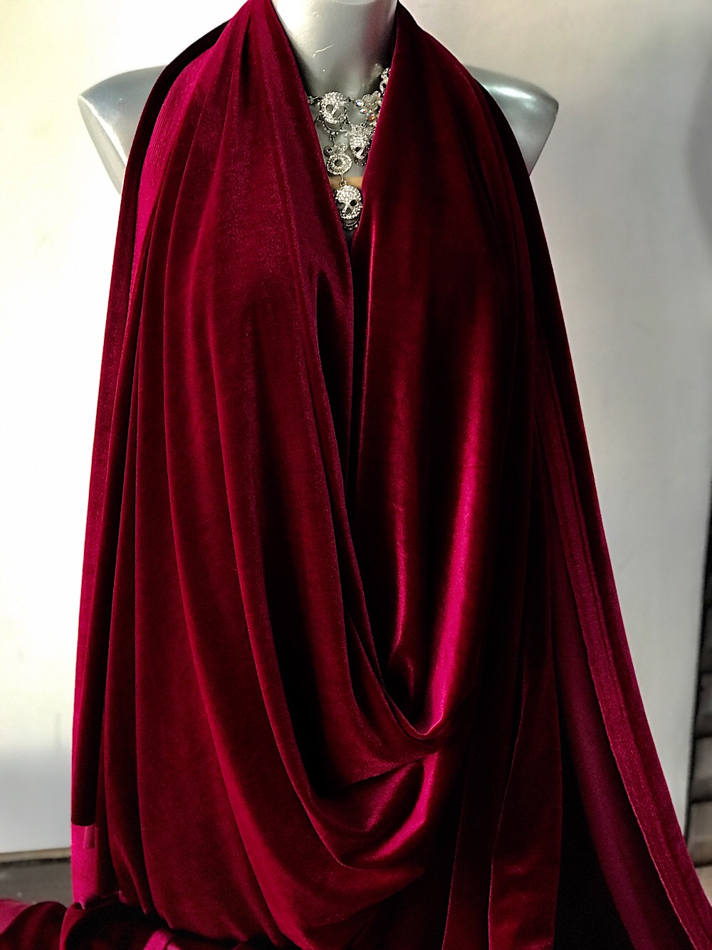 RED WINE Silk Velvet Fabric 