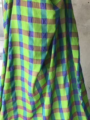 check pattern sear sucker fabric viscose acetate orange green purple summer sun dress