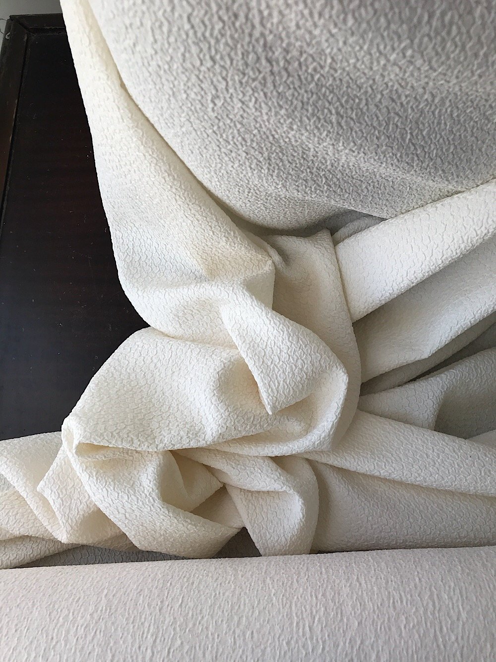 off white ivory pure silk cloqué fabric, 3D crepe , bridal