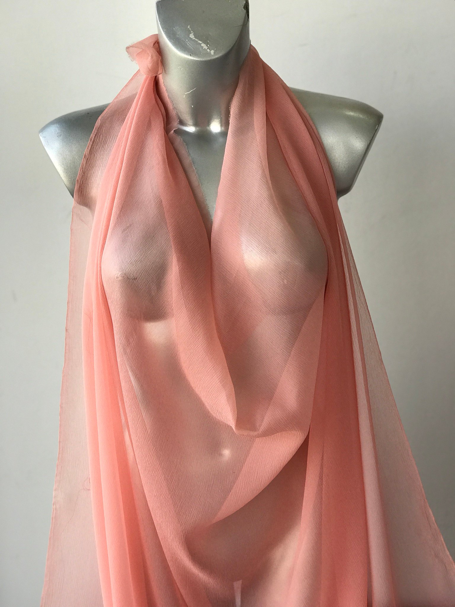 Crinkled Silk chiffon fabric orange pink salmon green black semi opaque 120cm wide