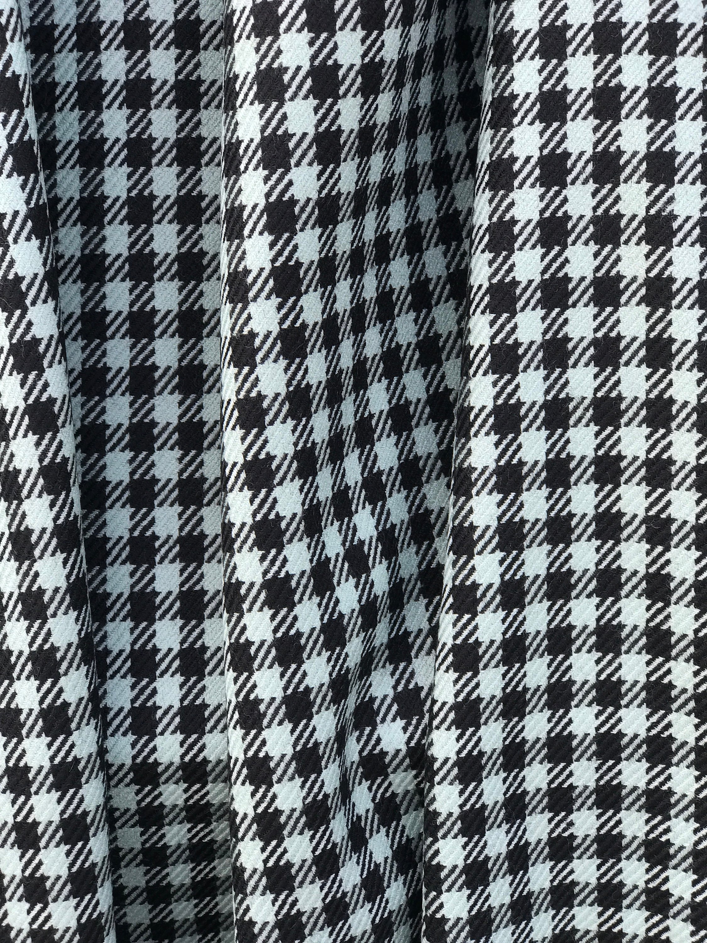 baby blue on black wool check fabric , pure wool made in Italy suiting skirt pants coat fabric