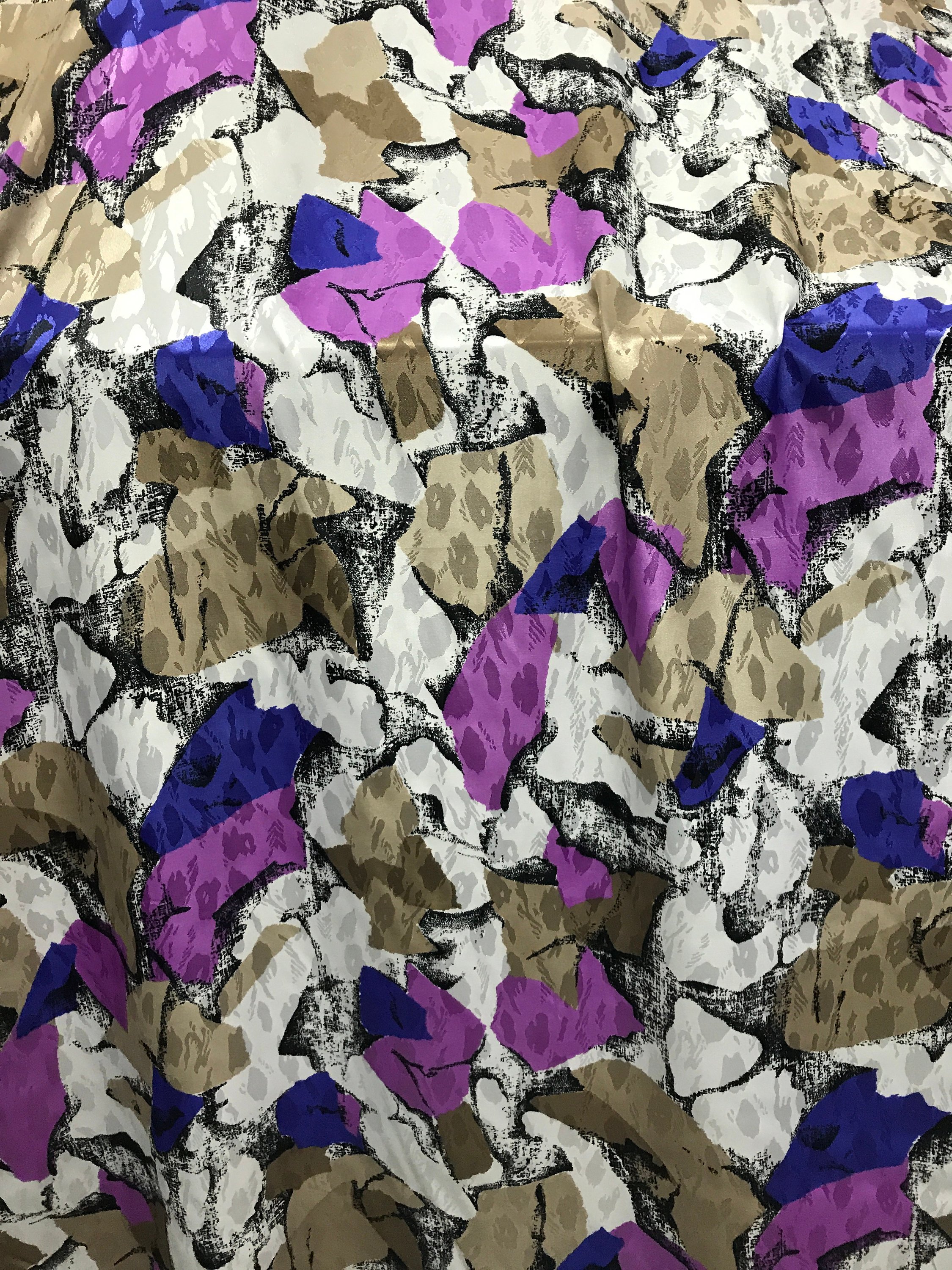 polyester print fabric jacquard base abstract print purple pink white 140cm wide