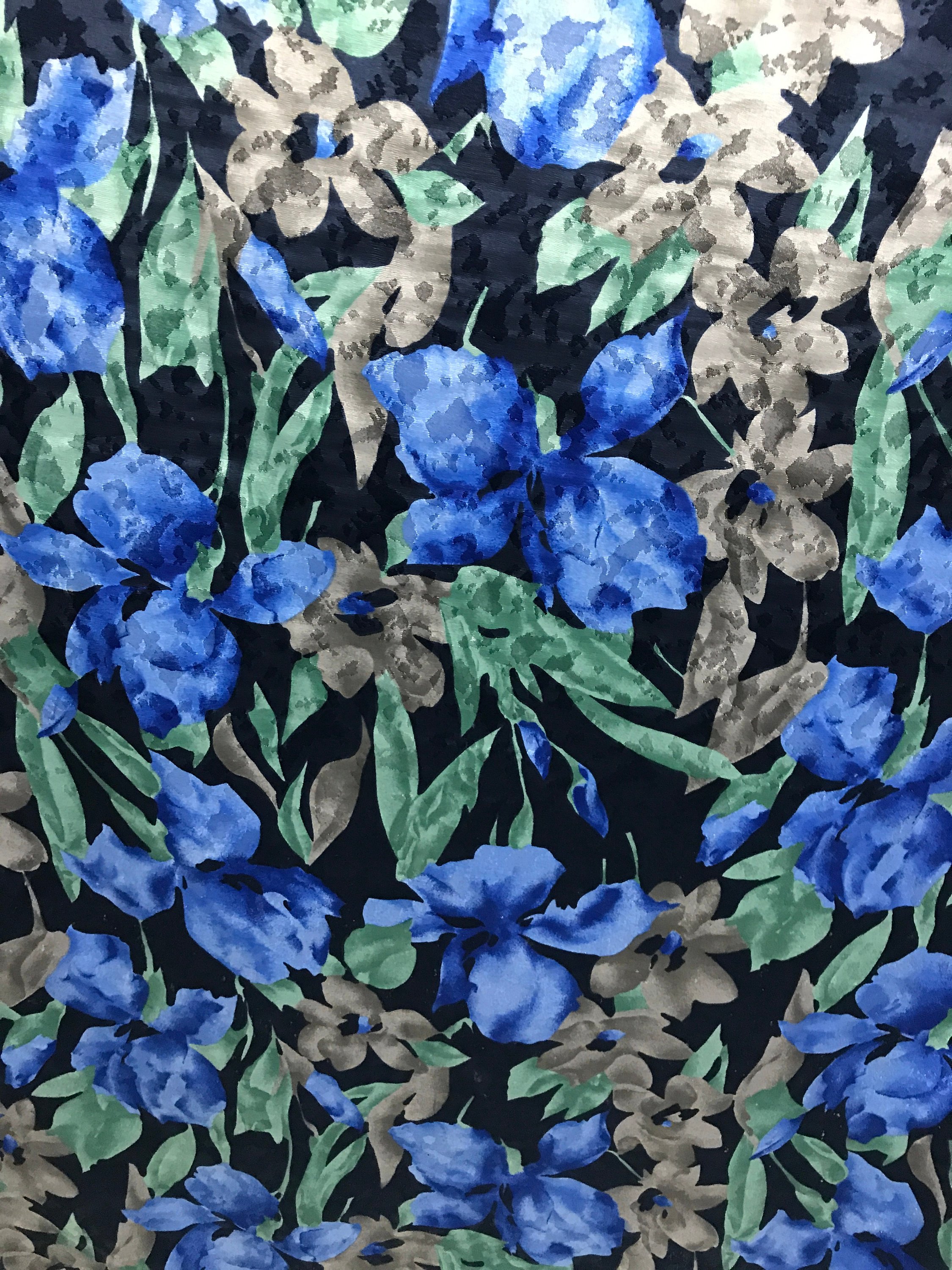 polyester print fabric jacquard base floral blue green 140cm wide