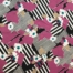 polyester crepe de chin print fabric flowers on abstract background purple black white multicolour 140cm wide