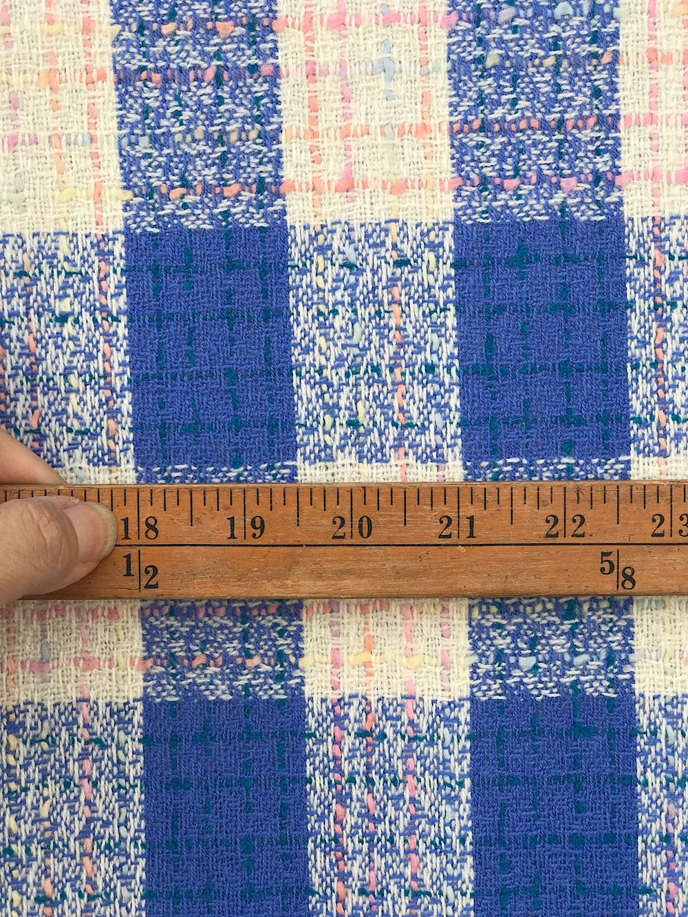 blue white pink large check wool fabric, tartan plaid, fancy wool suiting, skirt, jacket coat fabric pure wool