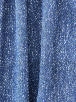 large herring bone chevron design, cobalt blue on charcoal grey winter fabric wool mix suiting coating cape skirt poncho fabric