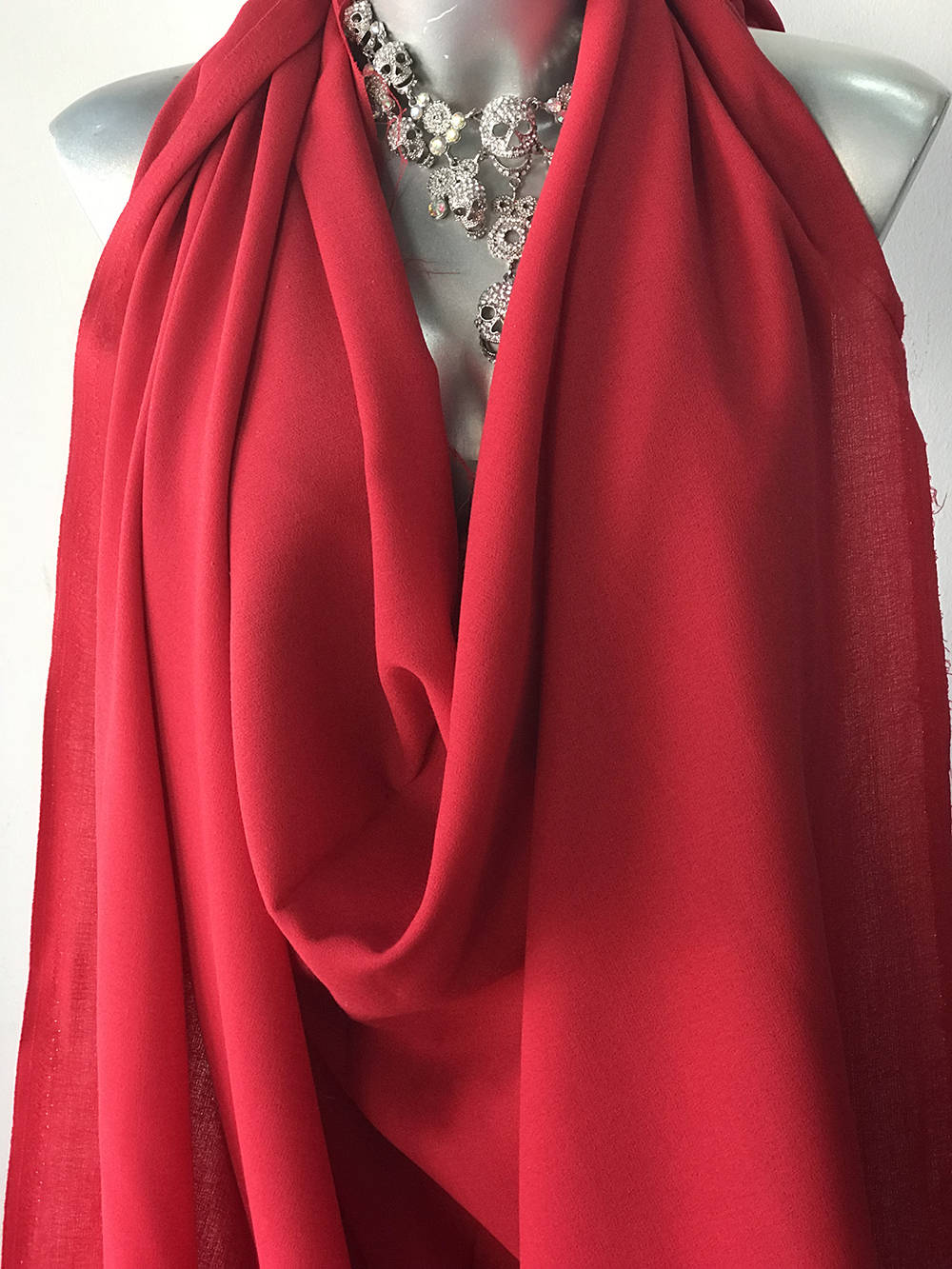red crepe fabric polyester wool made in UK skirt dress suit wool georgette pebble crepe