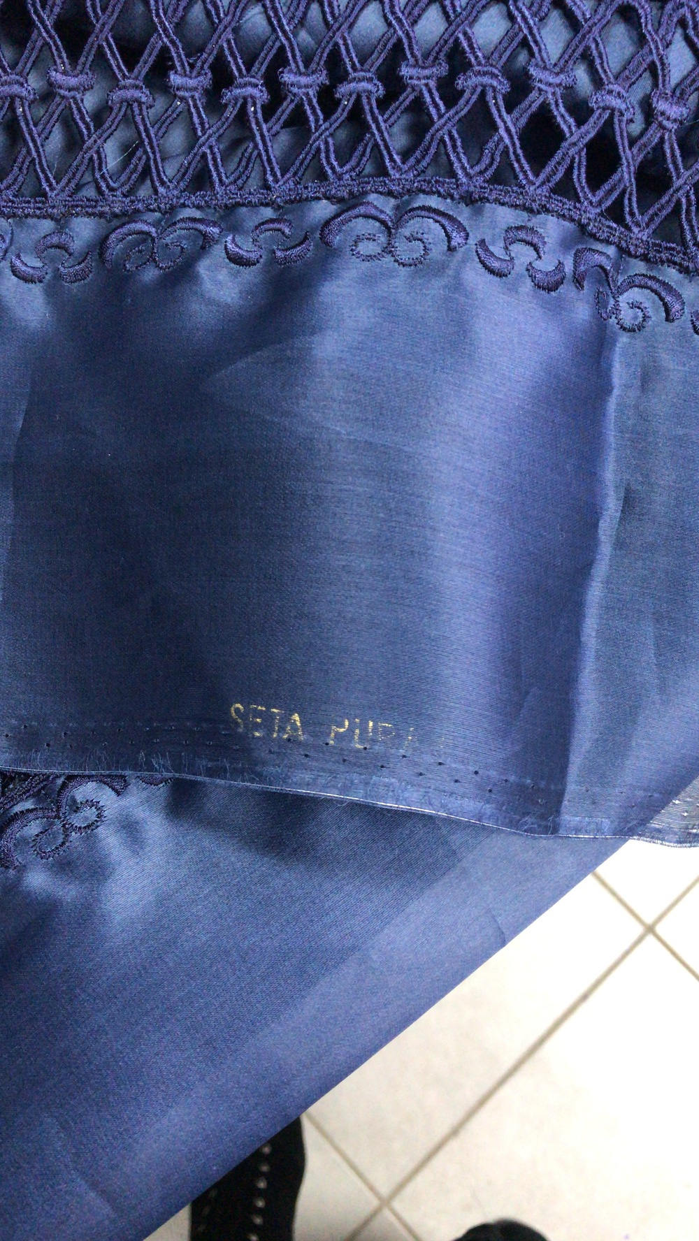 silk organza with embroidery navy blue cut out border embroidery dark navy blue pure silk 140cm wide