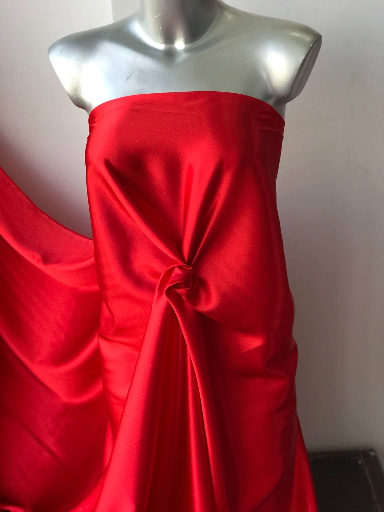 red satin fabric polyester spandex 2 way stretch lining under lace lingerie colour options 150cm wide