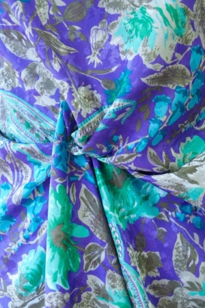 polyester print fabric jacquard base floral purple green 140cm wide