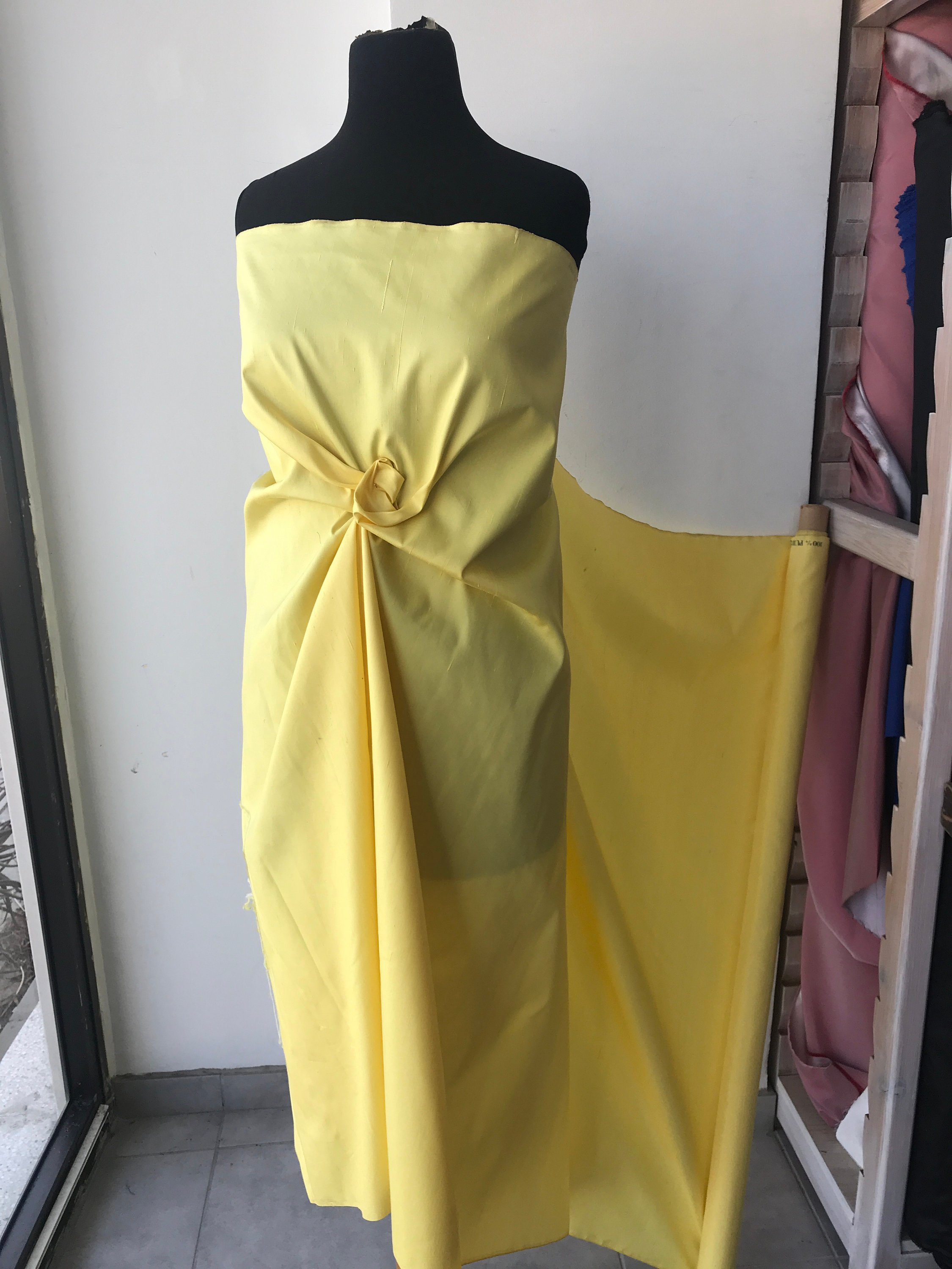 Soft yellow 100% dupioni silk fabric yardage By the Yard 54" wide raw silk Soie Sauvage