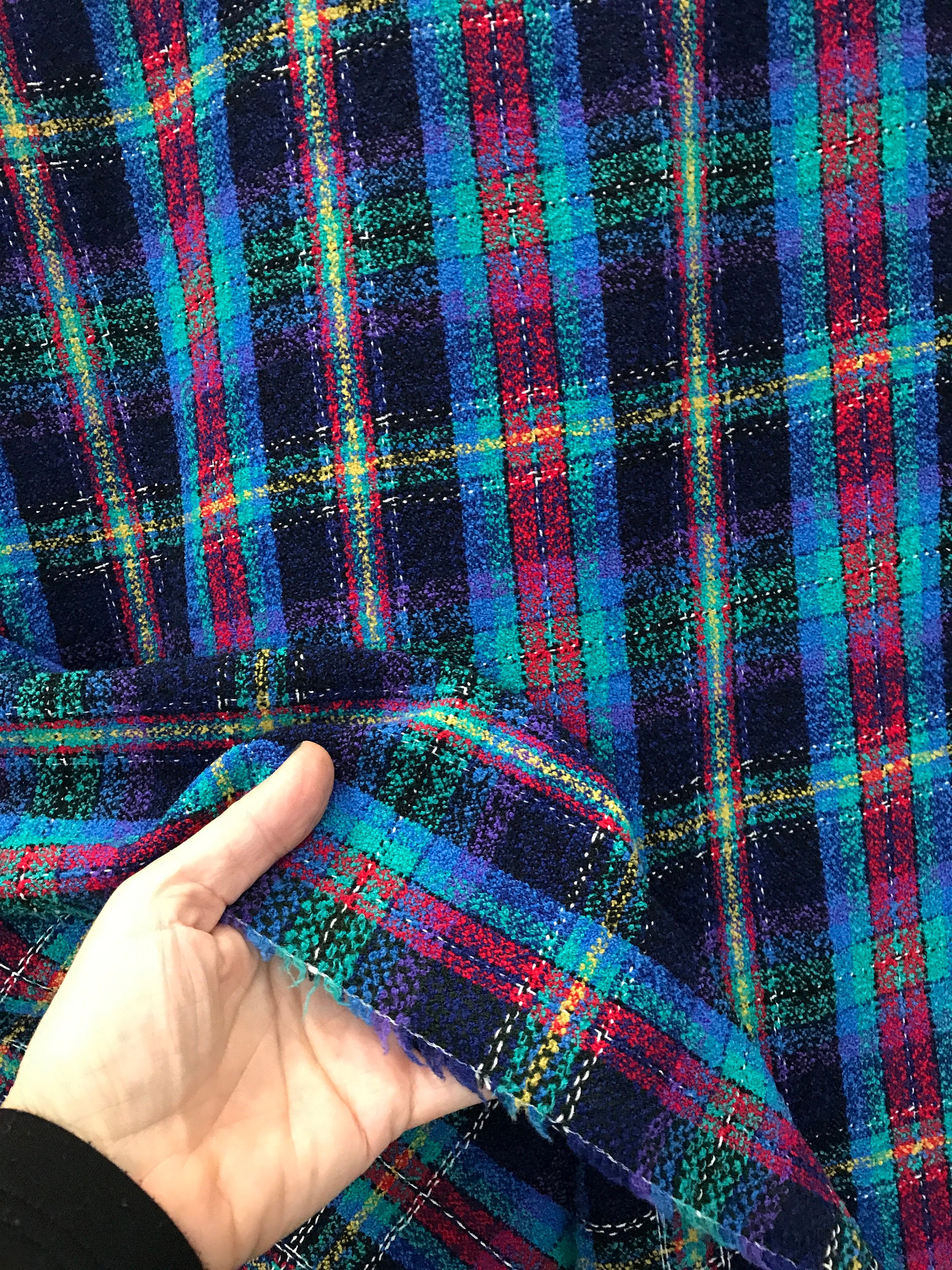 tweed boucle check fabric Red blue pure wool check fabric kilt plaid skirt bustle sewing dressmaking shawl stole scarf 150cm 60"