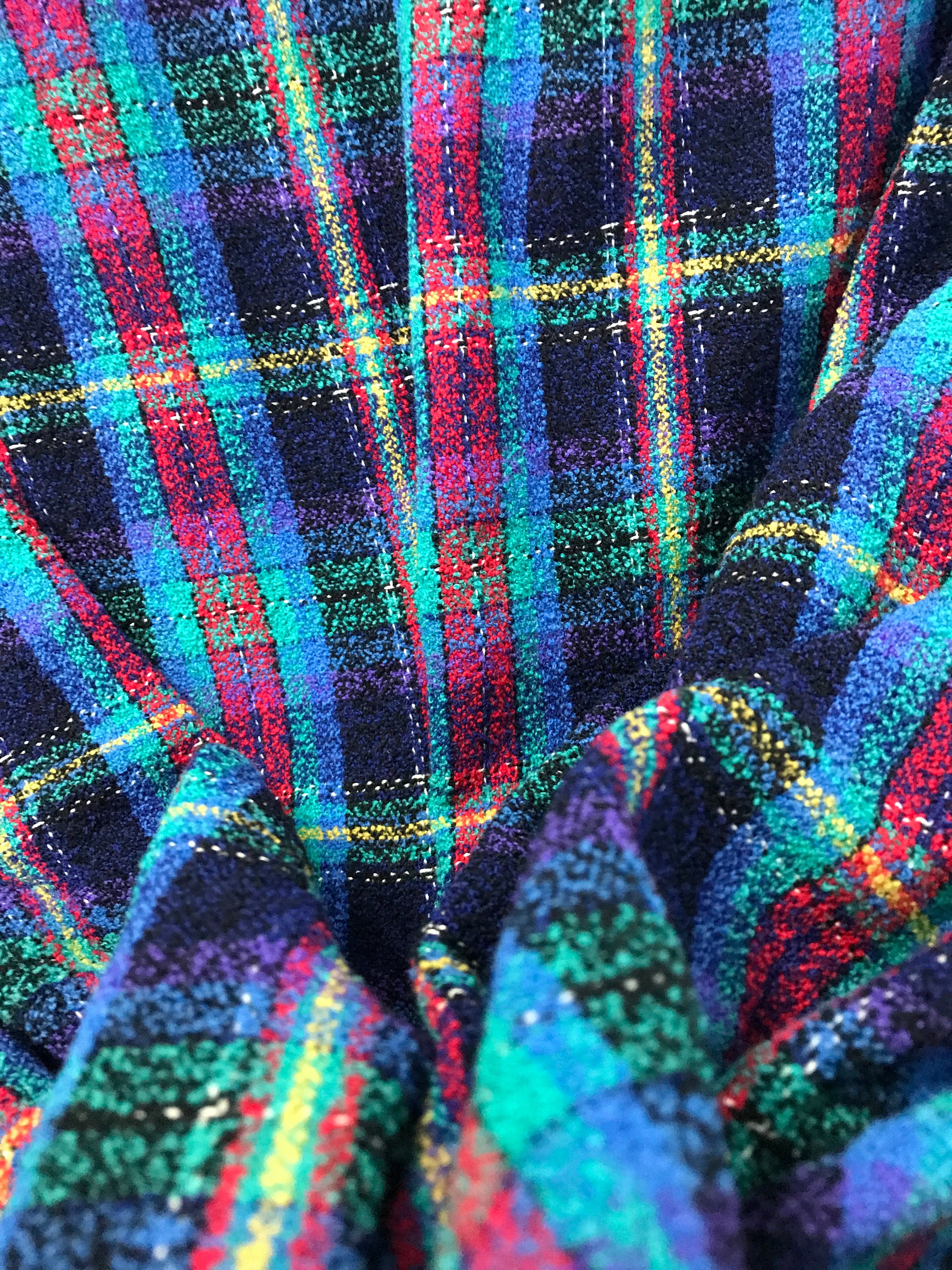 tweed boucle check fabric Red blue pure wool check fabric kilt plaid skirt bustle sewing dressmaking shawl stole scarf 150cm 60"