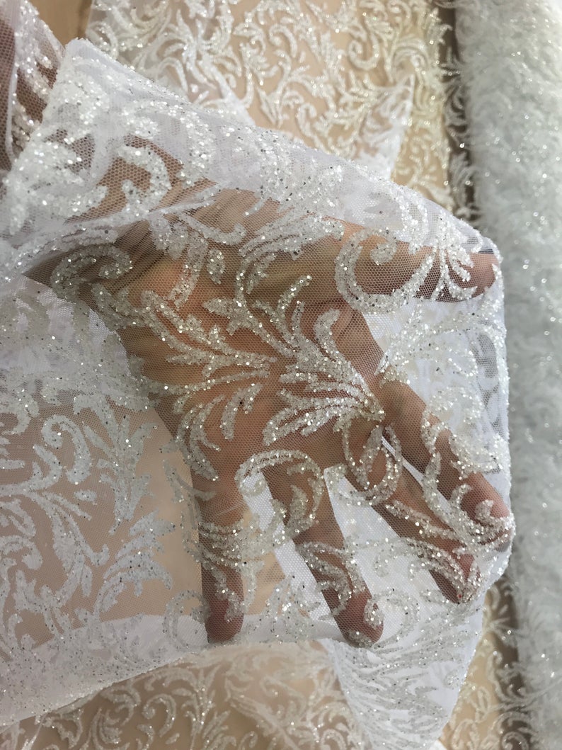 Tulle ivory paillete glitter gold deco wedding in metre width 150 cm 