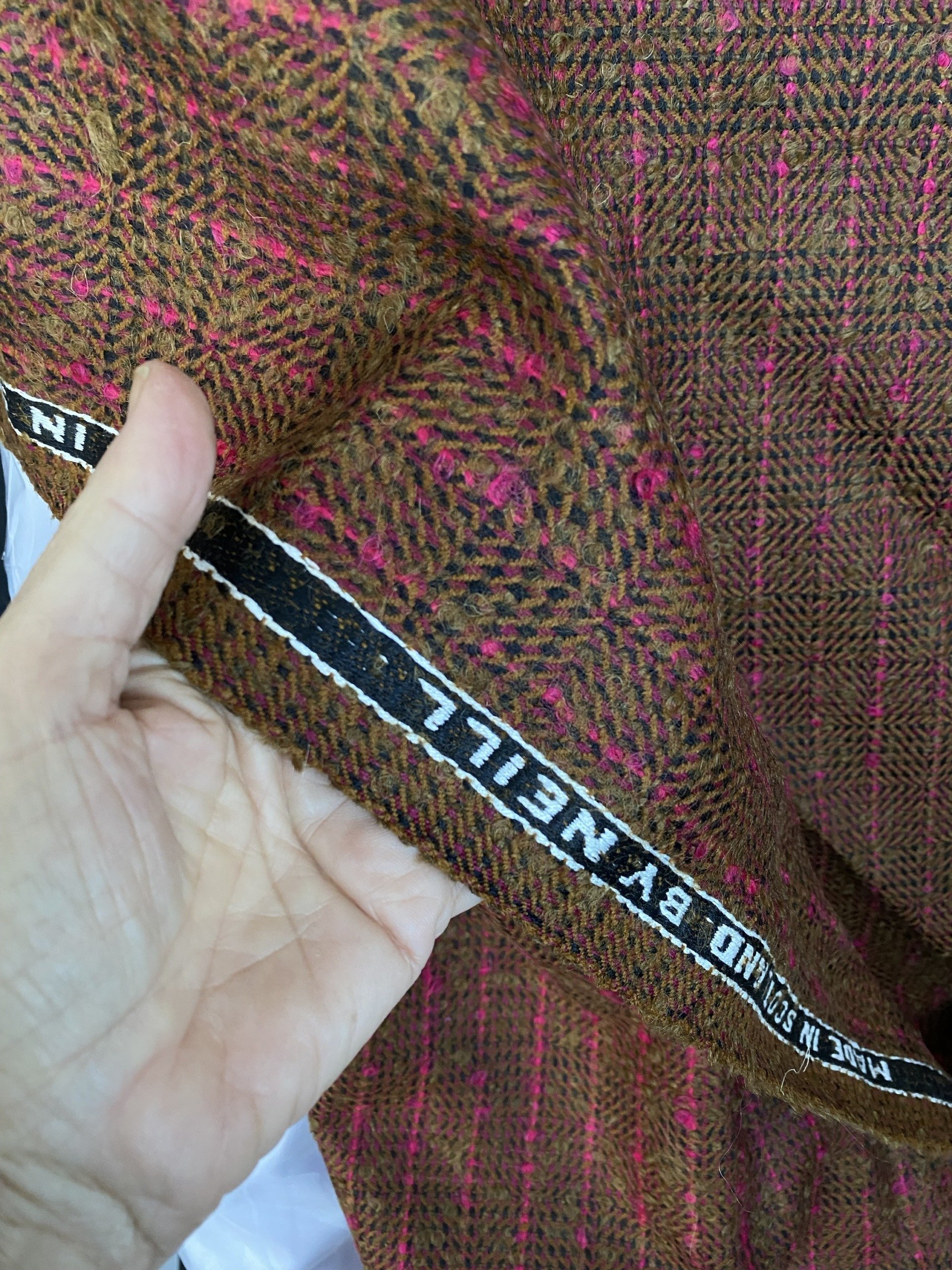 brown and ecru boucle tweed fabric for dressmaking | Bodikian Textiles